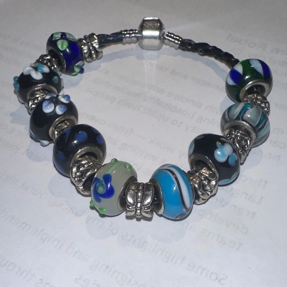 Pandora Silver Bracelet with Blue and Green Charms - Picture 2 of 4